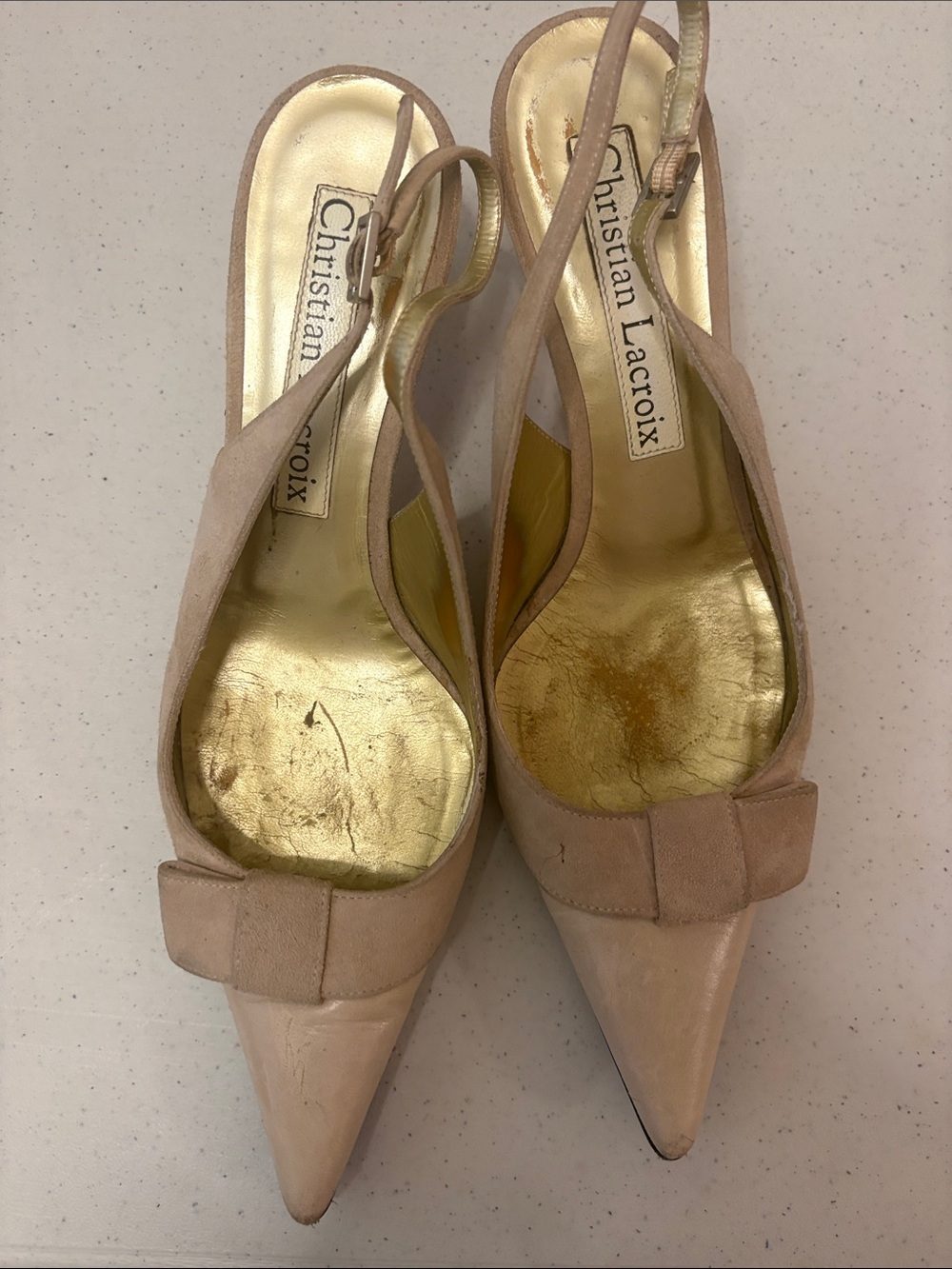 Christian Lacroix Pale Pink Pointed Toe Slingback Heels